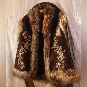 Vintage Y2K Faux Fur and Suede Embroidered Vest